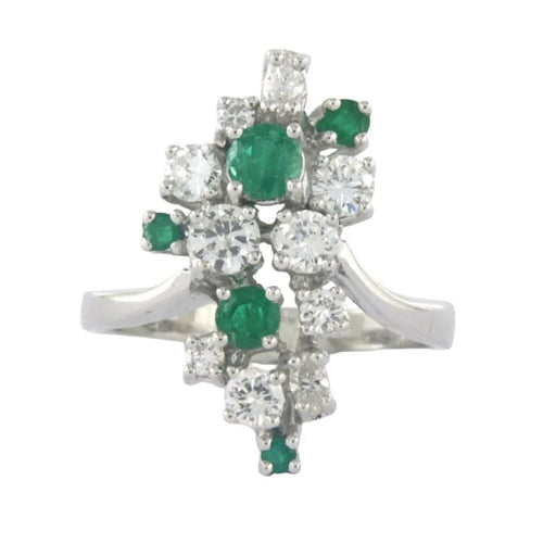 Bague 60 Bague en or blanc 14 carats avec émeraude et diamants 0,85 ct 58 Facettes