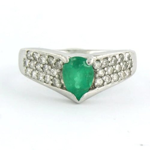 Bague 51 Bague en platine 900 sertie d’une émeraude 0,80 ct et diamants 58 Facettes