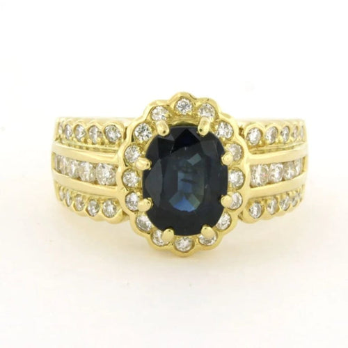 Bague 55 Bague en or jaune 18 carats avec saphir et diamants 58 Facettes