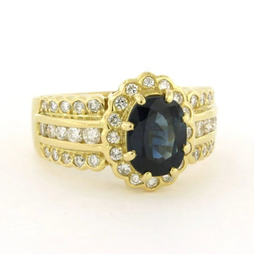 Bague 55 Bague en or jaune 18 carats avec saphir et diamants 58 Facettes