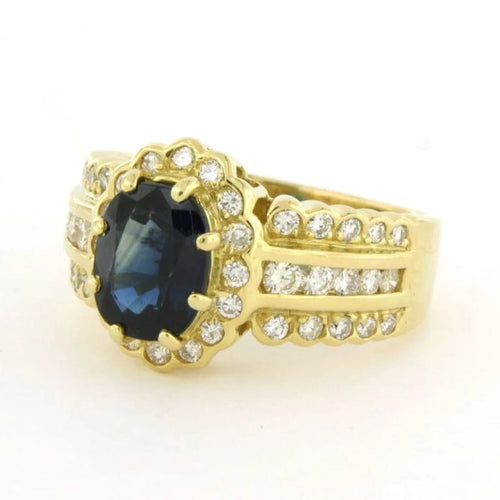 Bague 55 Bague en or jaune 18 carats avec saphir et diamants 58 Facettes