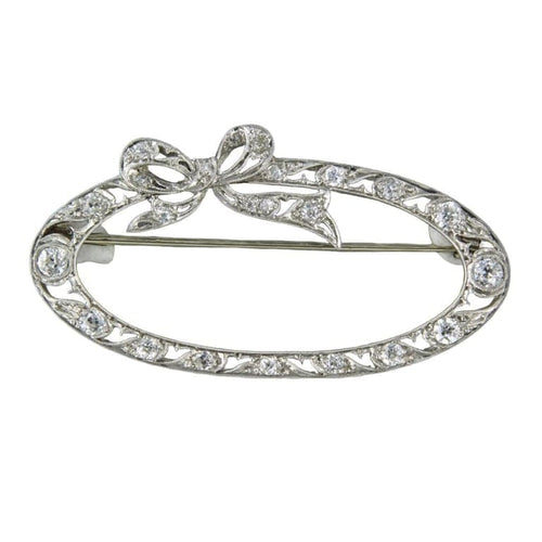 Broche Broche Art nouveau en or blanc 14 carats, platine et diamants taille ancienne 58 Facettes