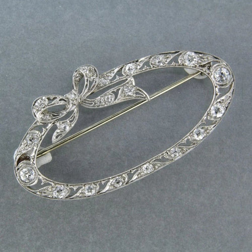 Broche Broche Art nouveau en or blanc 14 carats, platine et diamants taille ancienne 58 Facettes