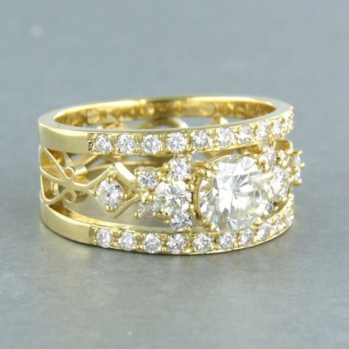 Bague 55 Bague motif harpe en or jaune 18 carats et diamants taille brillant 58 Facettes