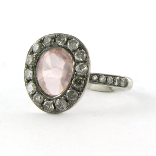 Bague 50 Bague en or blanc 18 carats avec quartz rose et diamants 58 Facettes