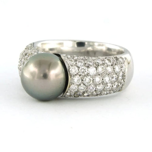 Bague 55 Bague en or blanc 18 carats avec perle de Tahiti et diamants 58 Facettes