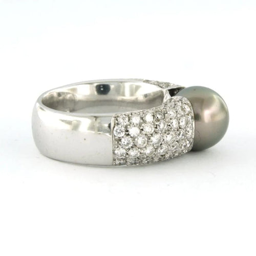 Bague 55 Bague en or blanc 18 carats avec perle de Tahiti et diamants 58 Facettes