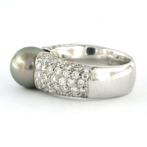 Bague 55 Bague en or blanc 18 carats avec perle de Tahiti et diamants 58 Facettes