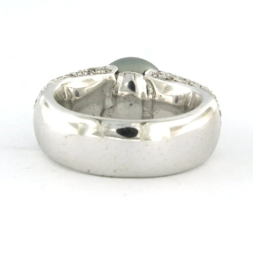 Bague 55 Bague en or blanc 18 carats avec perle de Tahiti et diamants 58 Facettes