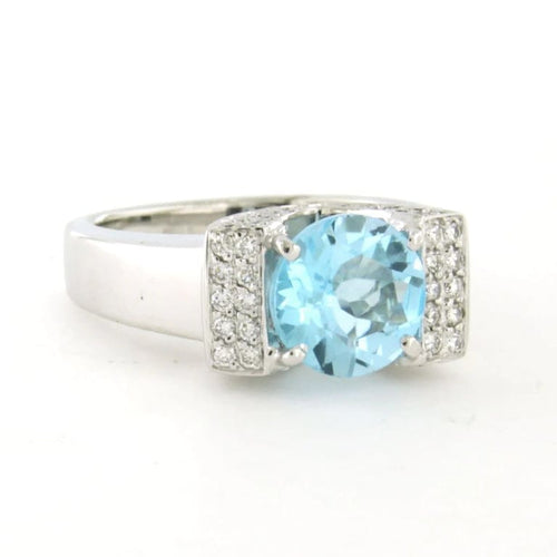 Bague 52 Bague en or blanc 14 carats sertie de topazes et de diamants 58 Facettes