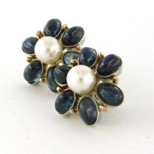 Boucles d'oreilles Boucles d’oreilles puces en or bicolore 14 carats avec perles et saphirs 58 Facettes