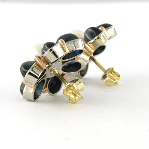 Boucles d'oreilles Boucles d’oreilles puces en or bicolore 14 carats avec perles et saphirs 58 Facettes