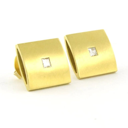 Boucles d'oreilles Boucles d'oreilles puces en or jaune 18 carats et diamants princesse 58 Facettes