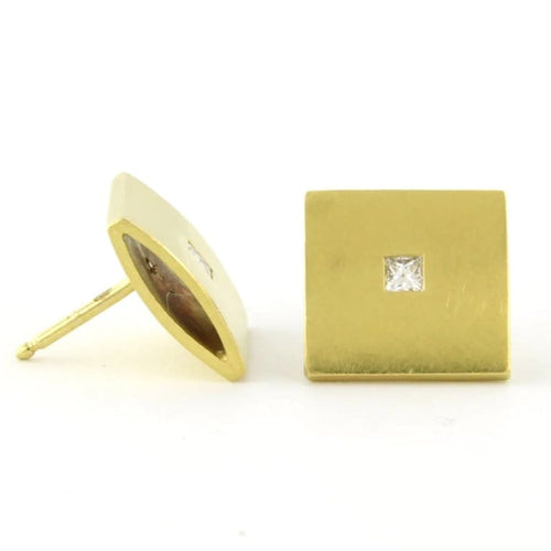 Boucles d'oreilles Boucles d'oreilles puces en or jaune 18 carats et diamants princesse 58 Facettes