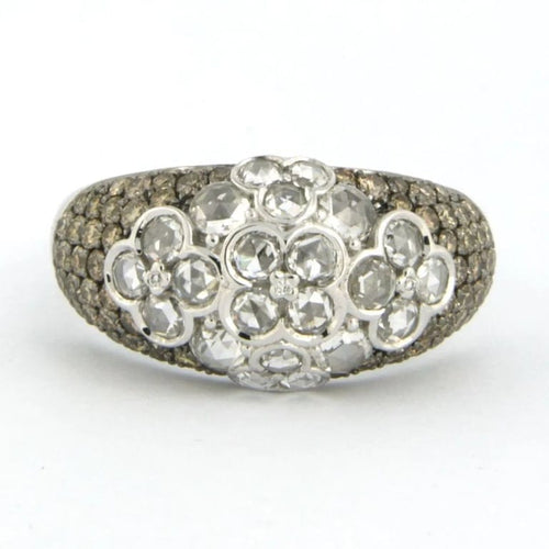 Bague 53 Bague en or blanc 18 carats sertie de diamants taille rose et brillant 58 Facettes