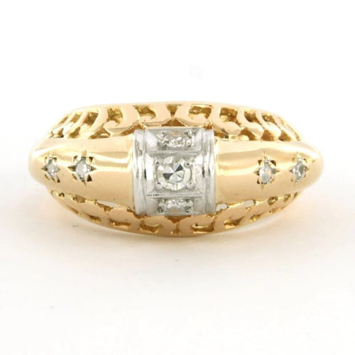 Bague 55 Bague rétro en or rouge 14 carats et platine 850 avec diamants 0,35 ct 58 Facettes