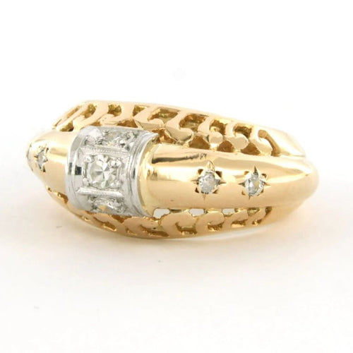 Bague 55 Bague rétro en or rouge 14 carats et platine 850 avec diamants 0,35 ct 58 Facettes