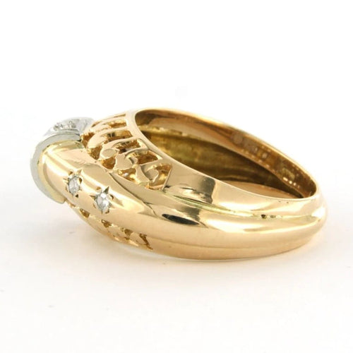 Bague 55 Bague rétro en or rouge 14 carats et platine 850 avec diamants 0,35 ct 58 Facettes