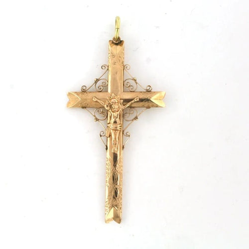 Pendentif Pendentif croix avec Jésus en or rose 14 carats 58 Facettes