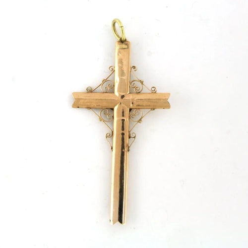 Pendentif Pendentif croix avec Jésus en or rose 14 carats 58 Facettes