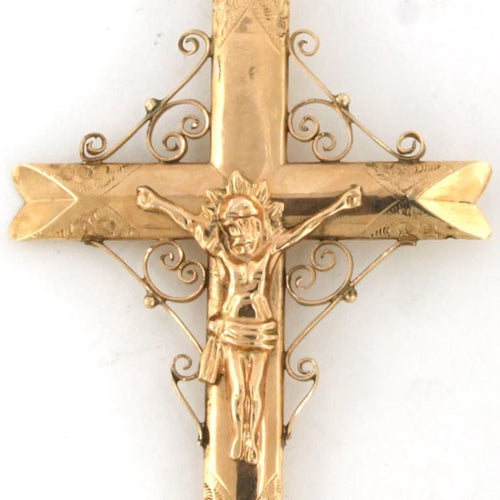 Pendentif Pendentif croix avec Jésus en or rose 14 carats 58 Facettes