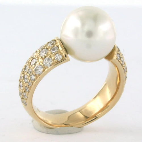 Bague 55 Bague en or jaune 18 carats avec perle et diamants 58 Facettes