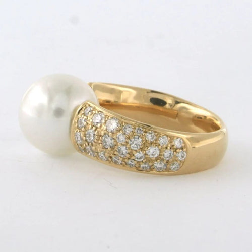 Bague 55 Bague en or jaune 18 carats avec perle et diamants 58 Facettes