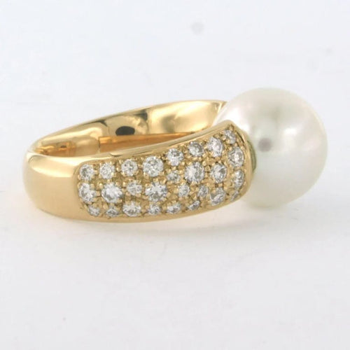 Bague 55 Bague en or jaune 18 carats avec perle et diamants 58 Facettes