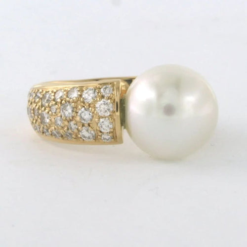 Bague 55 Bague en or jaune 18 carats avec perle et diamants 58 Facettes