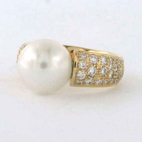 Bague 55 Bague en or jaune 18 carats avec perle et diamants 58 Facettes
