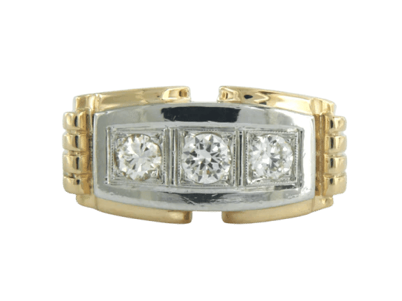 Bague 60 Bague Tank bicolore en or 18 carats sertie de diamants 58 Facettes