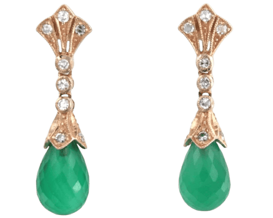Boucles d'oreilles Boucles d'oreilles en or rose 14 carats avec calcédoine verte et diamants 58 Facettes