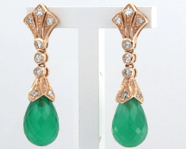 Boucles d'oreilles Boucles d'oreilles en or rose 14 carats avec calcédoine verte et diamants 58 Facettes