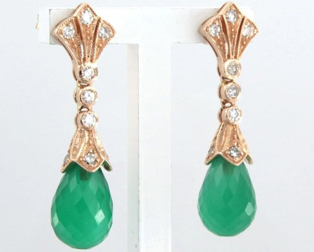 Boucles d'oreilles Boucles d'oreilles en or rose 14 carats avec calcédoine verte et diamants 58 Facettes