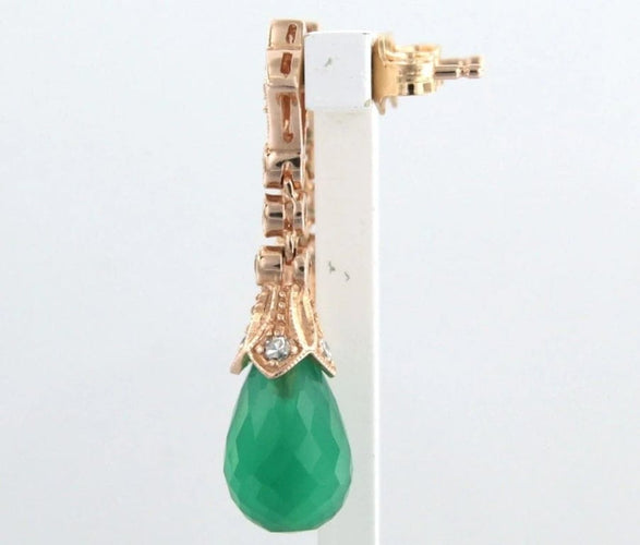 Boucles d'oreilles Boucles d'oreilles en or rose 14 carats avec calcédoine verte et diamants 58 Facettes