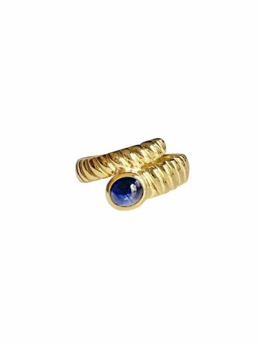 Bague 53 Bague serpent godronnée en or jaune 18k et saphir cabochon 58 Facettes