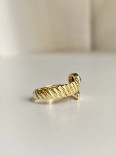 Bague 53 Bague serpent godronnée en or jaune 18k et saphir cabochon 58 Facettes