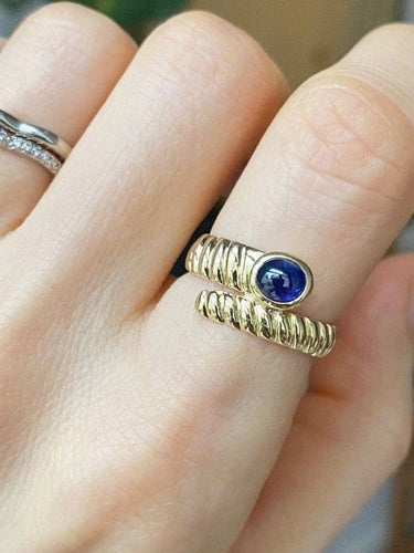 Bague 53 Bague serpent godronnée en or jaune 18k et saphir cabochon 58 Facettes