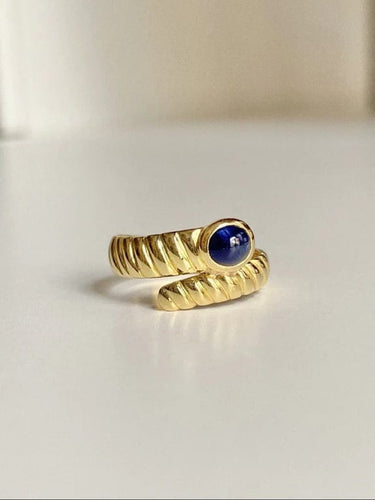 Bague 53 Bague serpent godronnée en or jaune 18k et saphir cabochon 58 Facettes