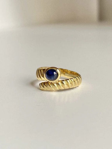 Bague 53 Bague serpent godronnée en or jaune 18k et saphir cabochon 58 Facettes