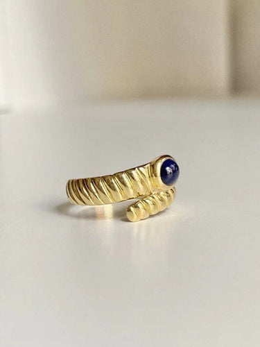 Bague 53 Bague serpent godronnée en or jaune 18k et saphir cabochon 58 Facettes
