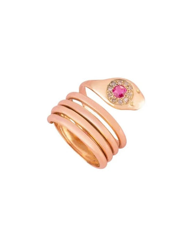 Bague 64-65 Bague serpent ancienne en or rose 18k, rubis et diamants 58 Facettes
