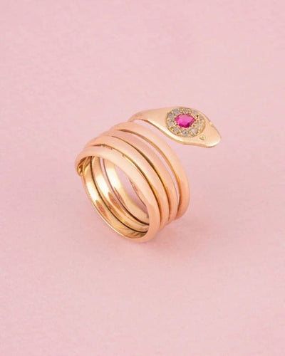 Bague 64-65 Bague serpent ancienne en or rose 18k, rubis et diamants 58 Facettes