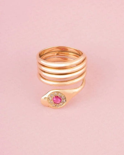 Bague 64-65 Bague serpent ancienne en or rose 18k, rubis et diamants 58 Facettes