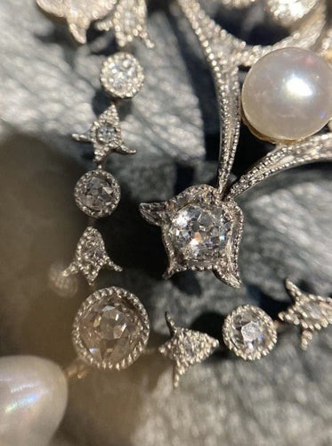 Pendentif Pendentif Belle Époque en or jaune 18K et platine, diamants, perles et saphir rose 58 Facettes