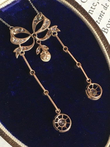 Collier Collier négligé Belle Époque en or jaune 18K, platine, diamants et perle 58 Facettes