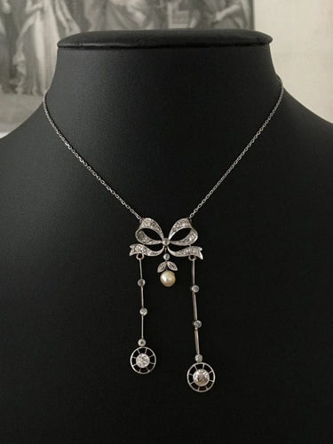 Collier Collier négligé Belle Époque en or jaune 18K, platine, diamants et perle 58 Facettes