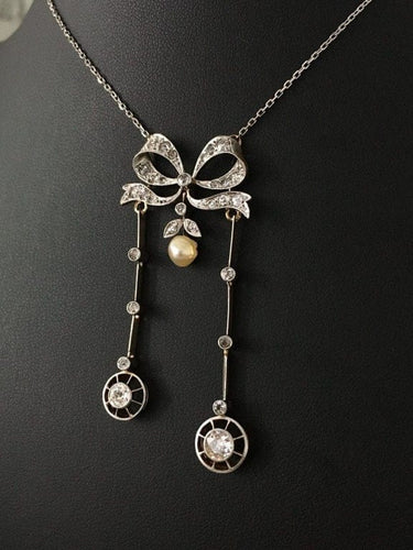 Collier Collier négligé Belle Époque en or jaune 18K, platine, diamants et perle 58 Facettes