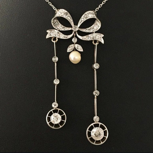 Collier Collier négligé Belle Époque en or jaune 18K, platine, diamants et perle 58 Facettes