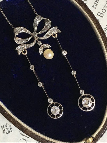 Collier Collier négligé Belle Époque en or jaune 18K, platine, diamants et perle 58 Facettes
